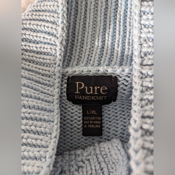 Pure Handknit blue cotton sweater - size L/XL - Picture 4 of 6